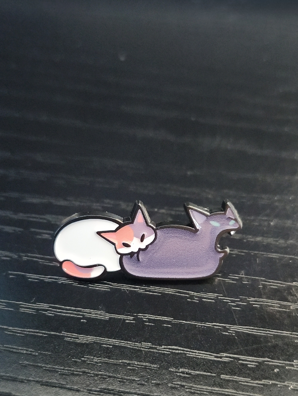 Calico Cat Biting Black-Gray Cat Enamel Pin